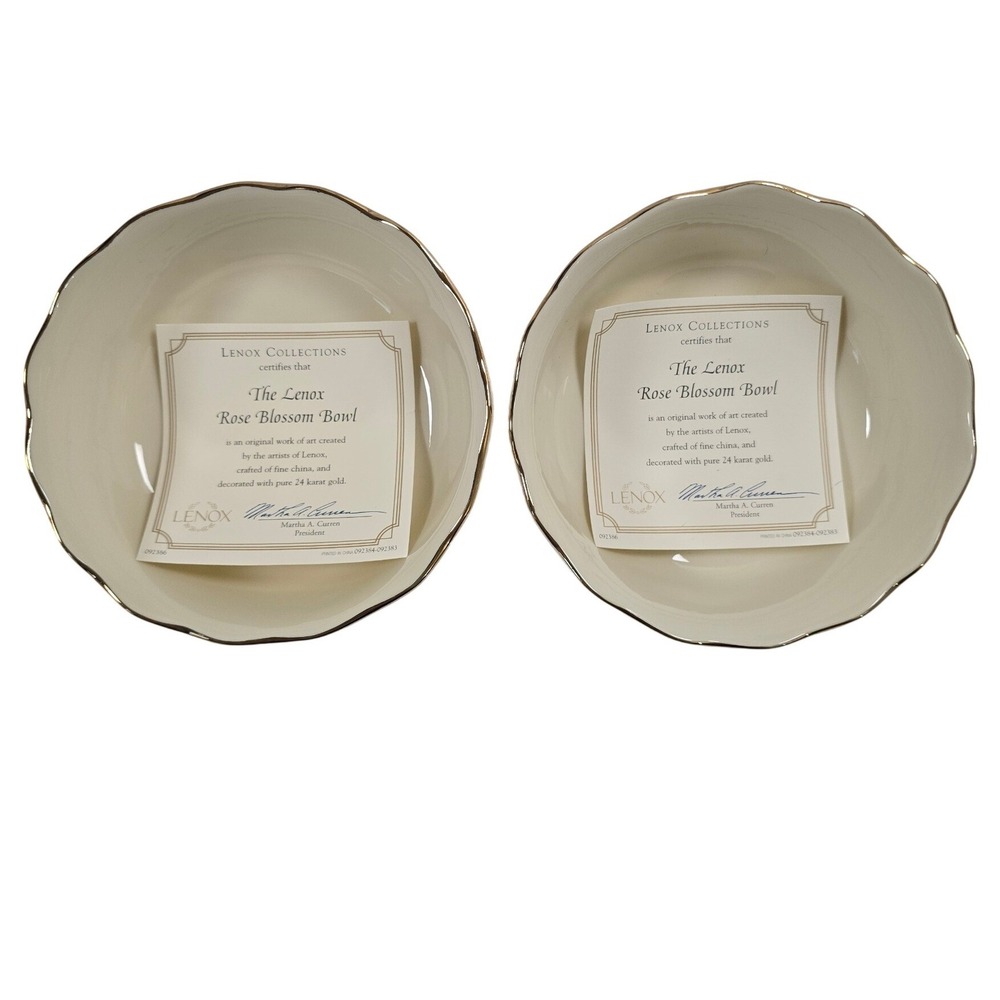 Lenox Rose Blossom Bowl Set of 2 Fine Ivory China 24K Gold Trim Scalloped Edge